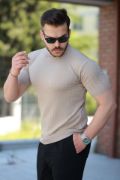 Erkek Bisiklet Yaka örgü Desenli Kısa örme Triko Kısa Kollu T-shirt resmi